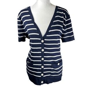 Chaps‎ Womens Navy White Striped Short Sleeve V Neck Button Cardigan Top XL
